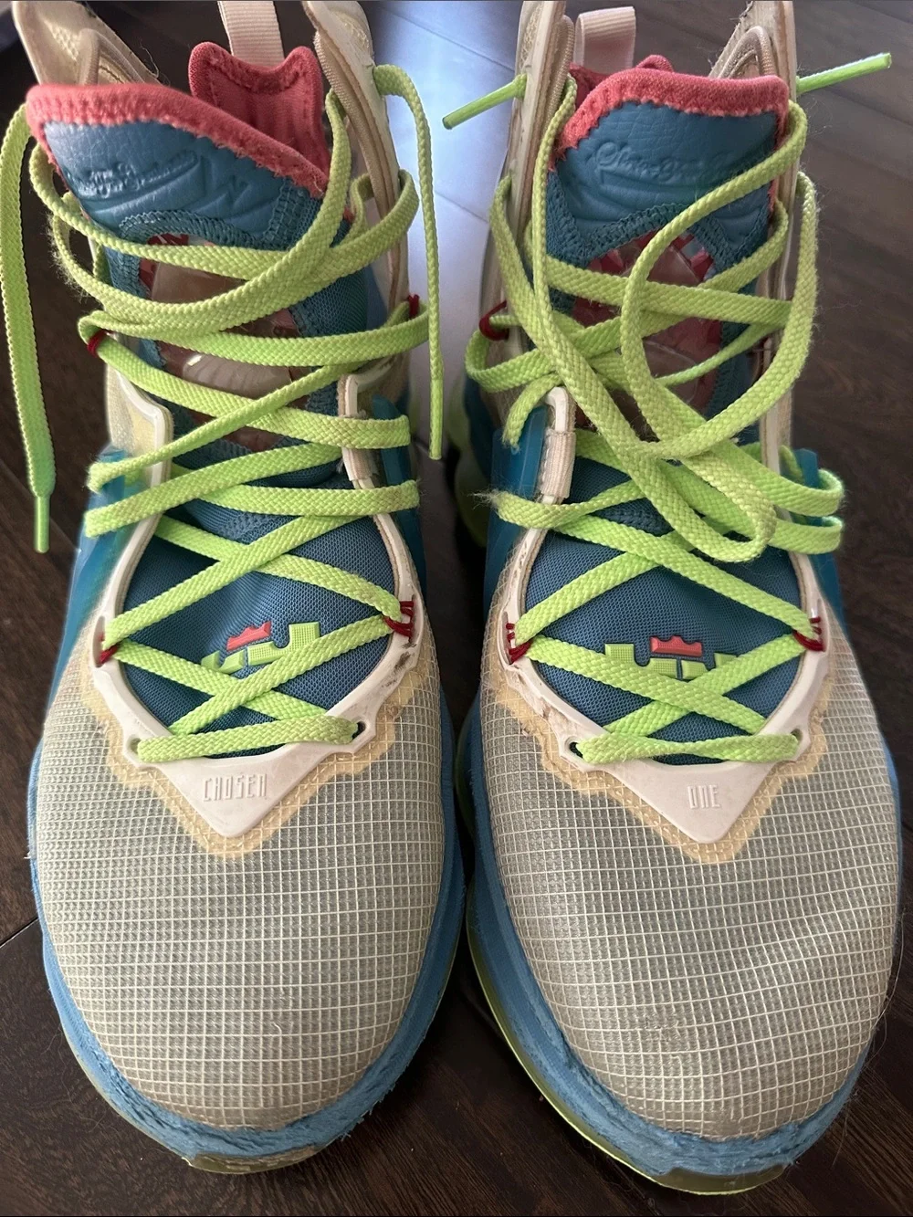 Men's Nike Lebron High-Top Athletic Sneakers in Neon Blue and Lime
